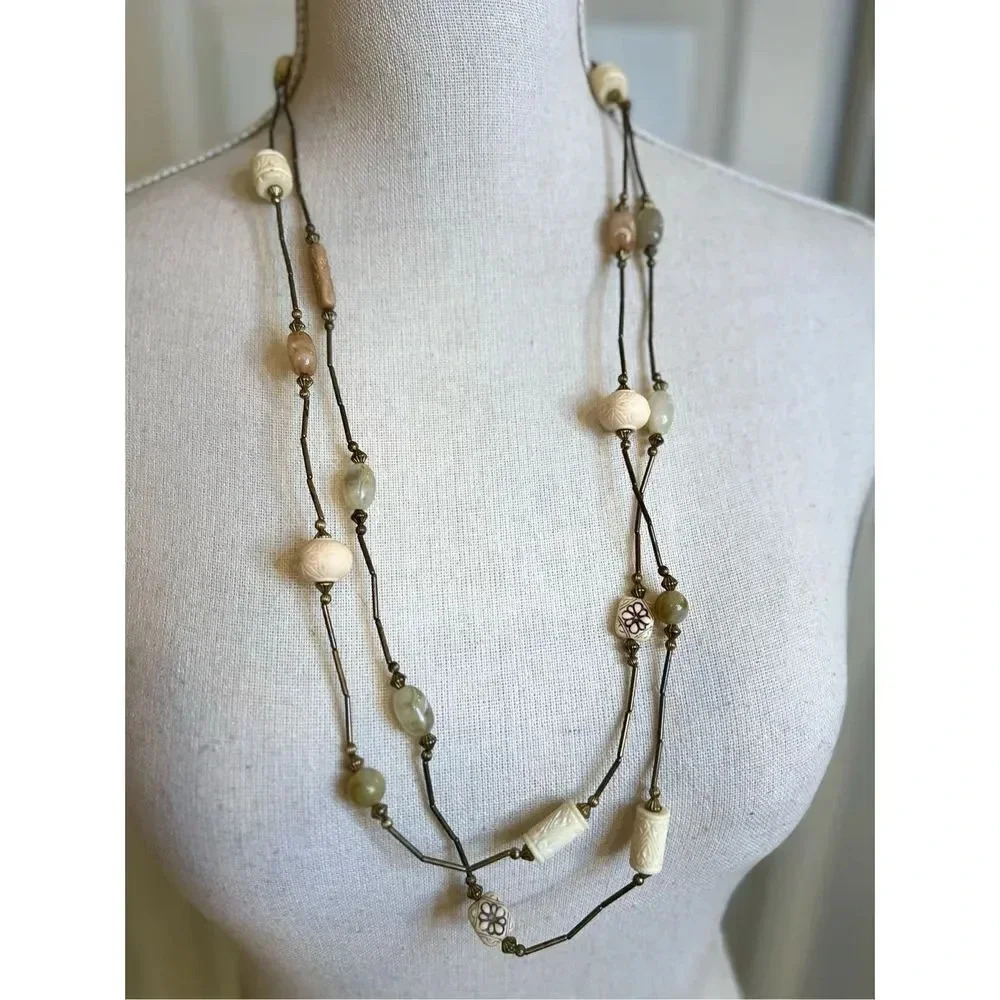 Vintage Unmarked‎ Long Tiered Bibbed Charms Beaded Necklace 30”